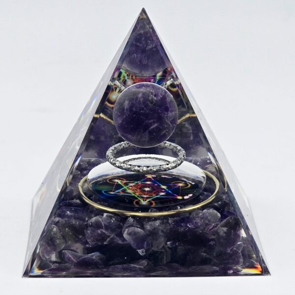 Pyramide Orgonite Symbole de Metatron en Améthyste