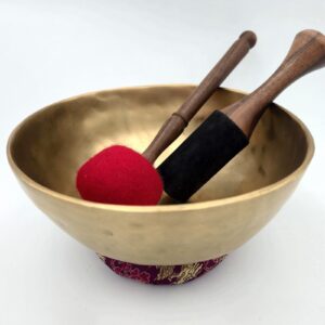 Bol chantant tibétain martelé thérapeutique 7 métaux avec mailloche feutre et bâton bois cuir