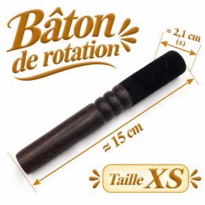 Bâton de rotation XS pour bol tibétain, bois foncé et embout noir, longueur 15 cm, diamètre 2,1 cm.