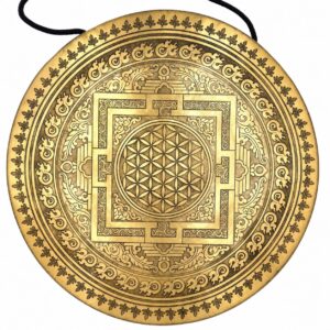 Gong tibétain gravé 40 cm vu de face avec fleur de vie centrale