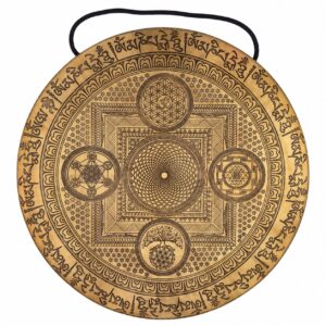 Gong tibétain gravé 50 cm vu de face avec motifs géométriques