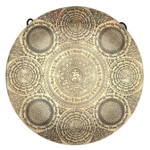 Gong tibétain lunaire gravé 50 cm avec mantras et motifs circulaires